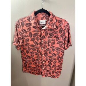 Goodfellow & Co Mens Small Tropical Coral Spice Leaf Print Button Down Shirt